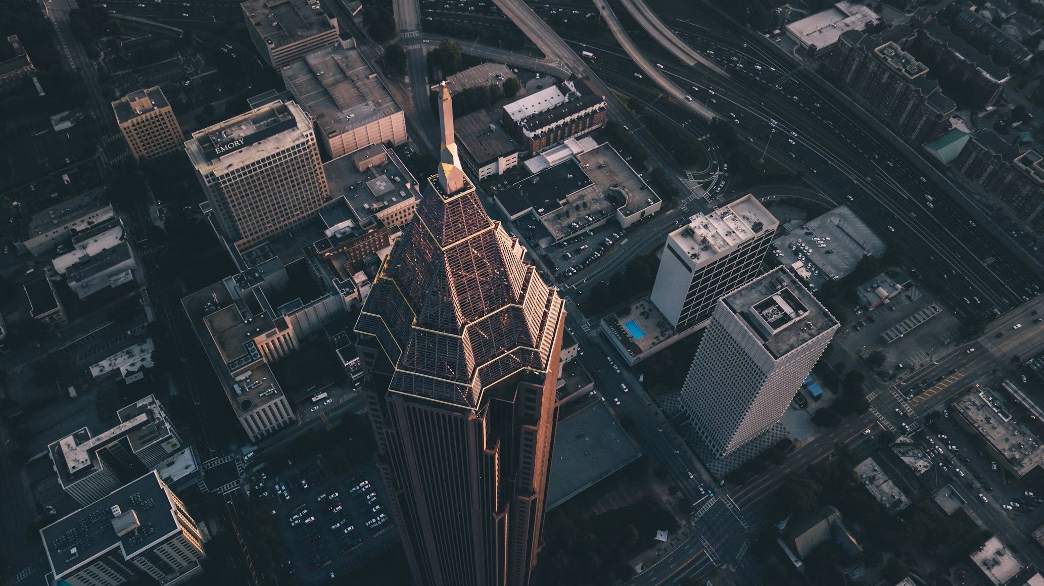 Downtown Atlanta from above at dusk