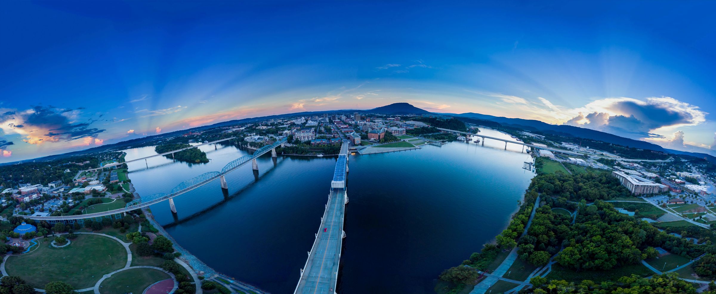 The Chattanooga riverfront. The Georgia line is a few miles south of it.