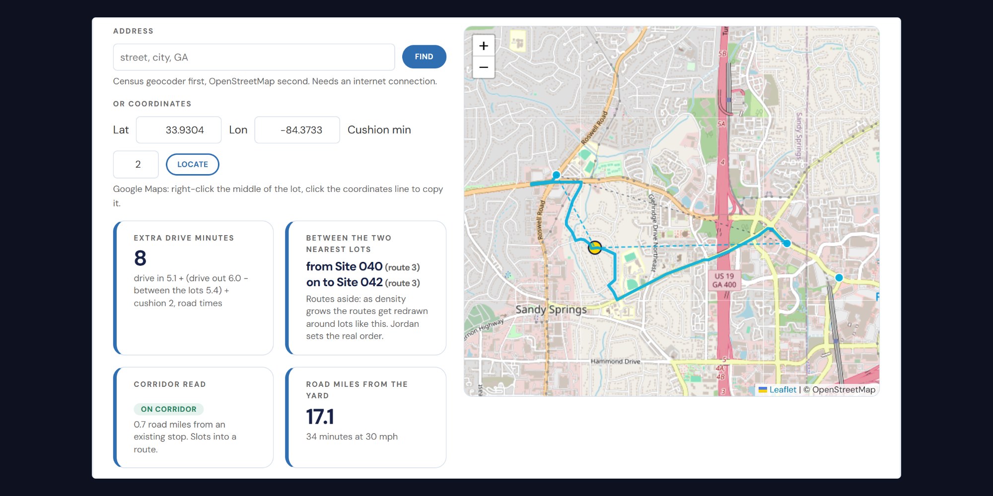 The prospect locator: the minutes a new site adds, before the quote goes out