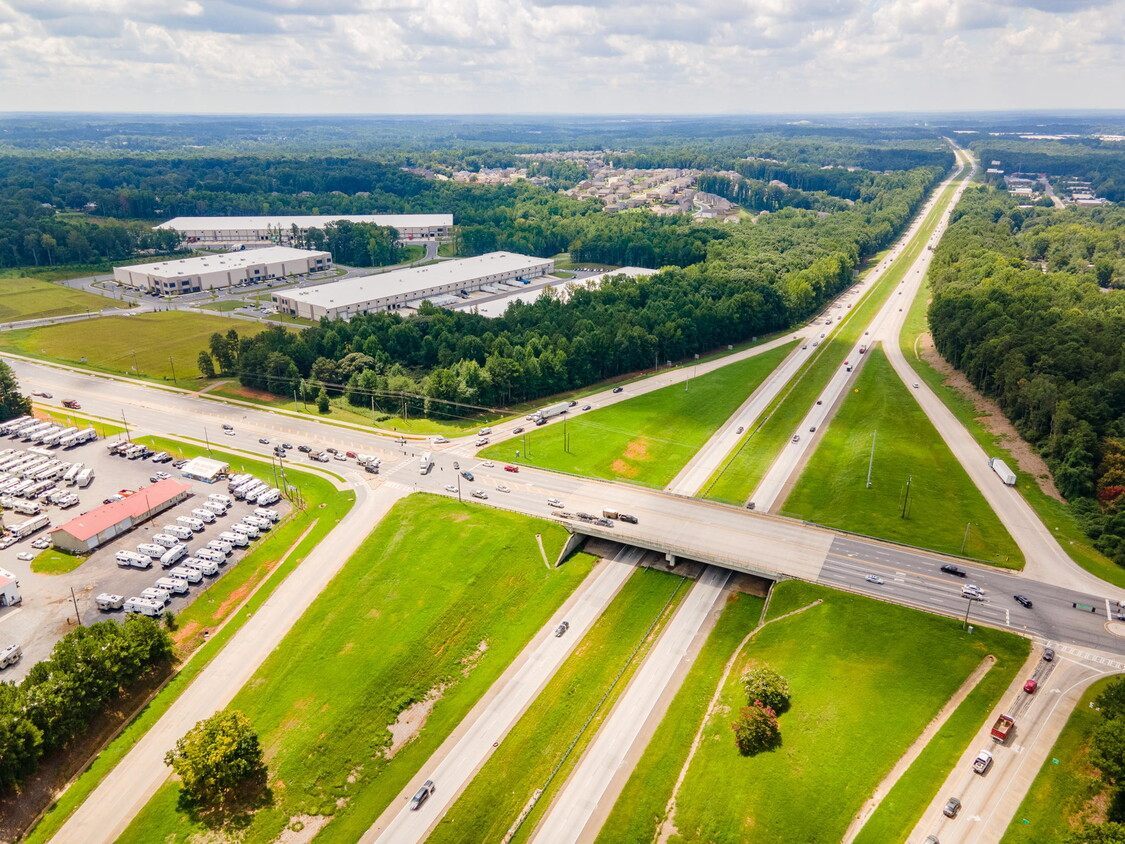 Aerial of the Friendship Road corridor with the neighbouring distribution buildings