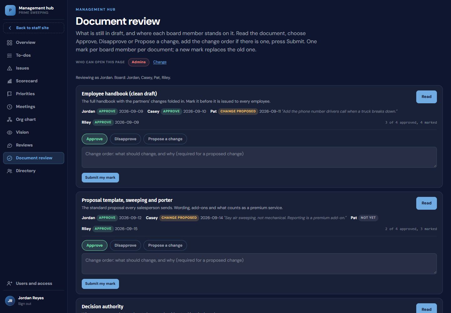 Document review with each partner's mark