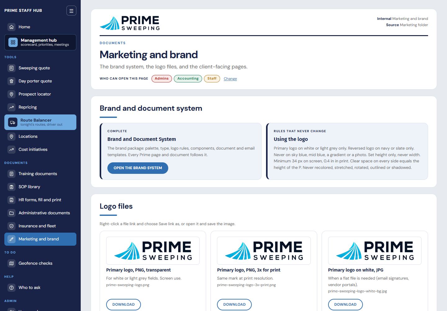 Marketing and brand files